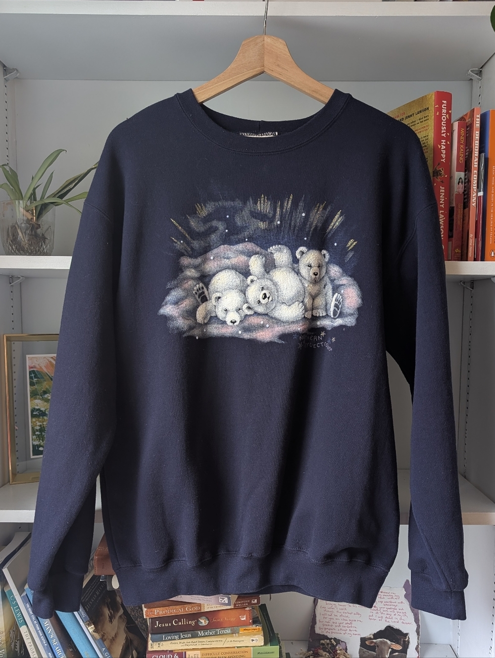 Vintage Northern Reflections Navy Polar Bear Family Sweatshirt Size Medium